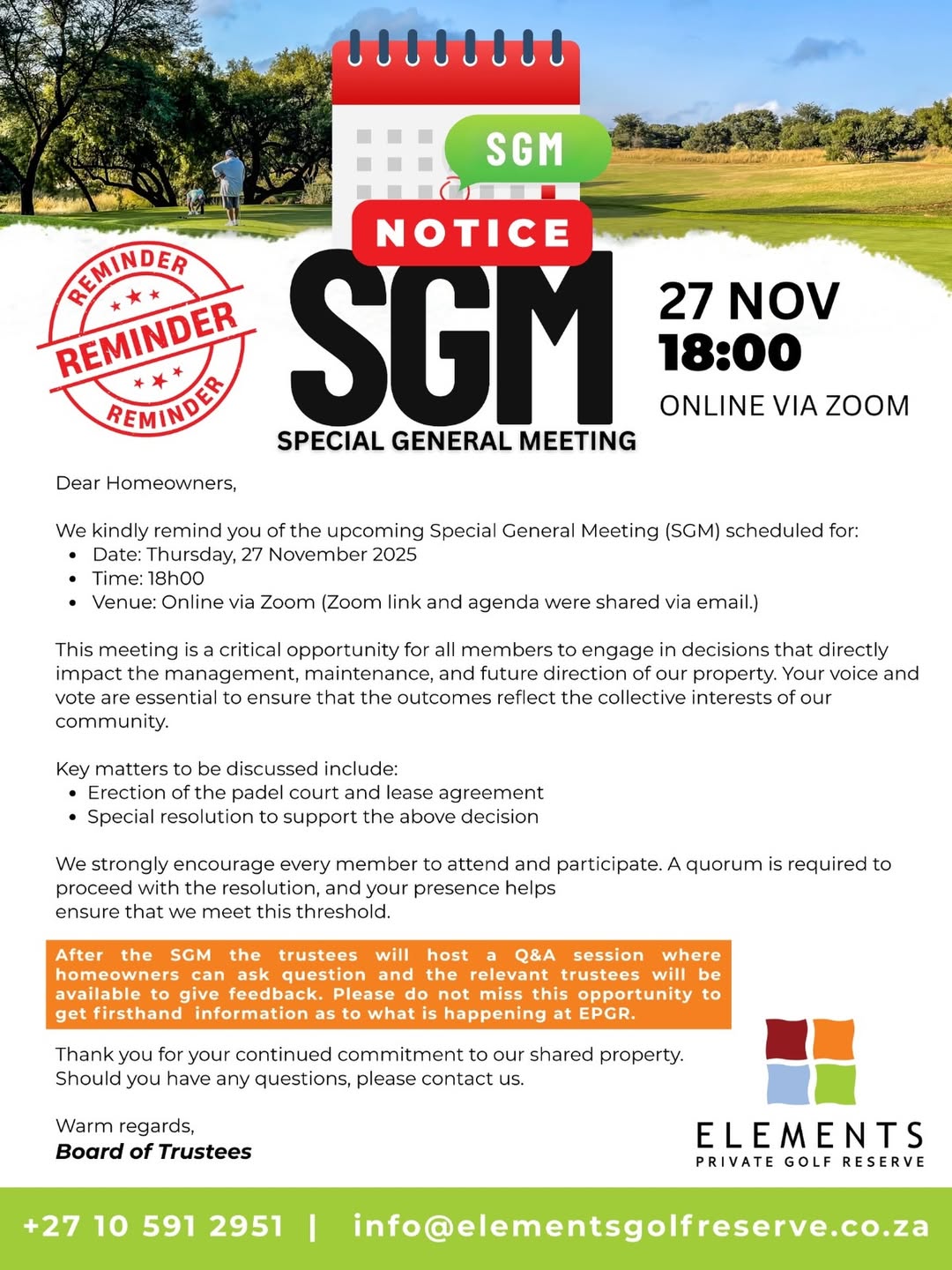 Important Reminder: Special General Meeting for Members - @https://www.instagram.com/elements_private_golf_reserve