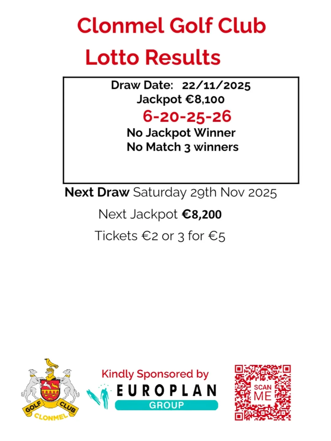 Clonmel Golf Club Lotto Results: No Jackpot Winners This Week! - @https://www.instagram.com/clonmelgolfclub