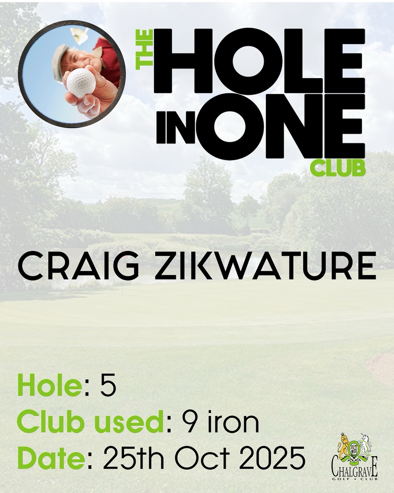 Craig Zikwature hits hole-in-one at Chalgrave Golf Club - @https://www.instagram.com/chalgravegolf