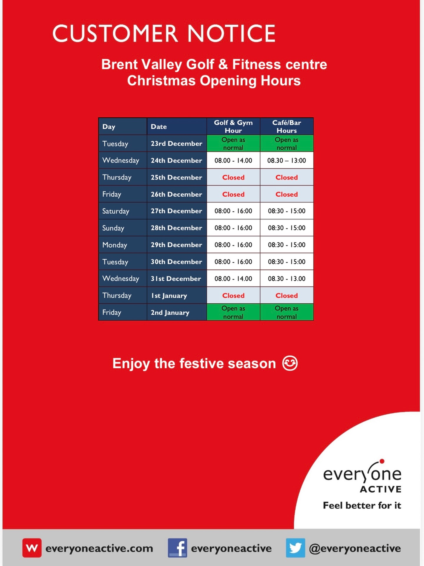 Brent Valley Golf Club announces holiday opening hours - @https://www.instagram.com/ea_brentvalley