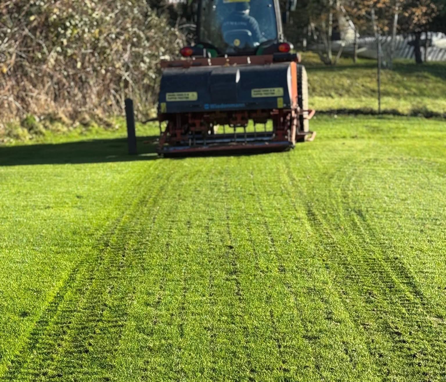 Turf Maintenance at Horton Golf Park: Aerating the Tee Box - @https://www.instagram.com/hortongolfpark/