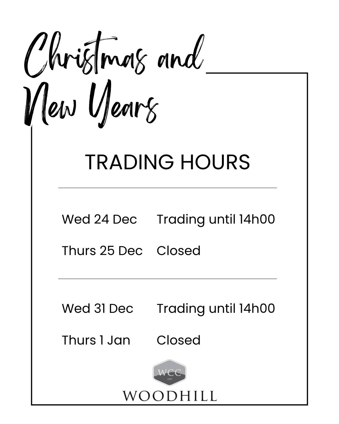 Woodhill Golf Club announces festive season opening hours - @https://www.instagram.com/clubwoodhill