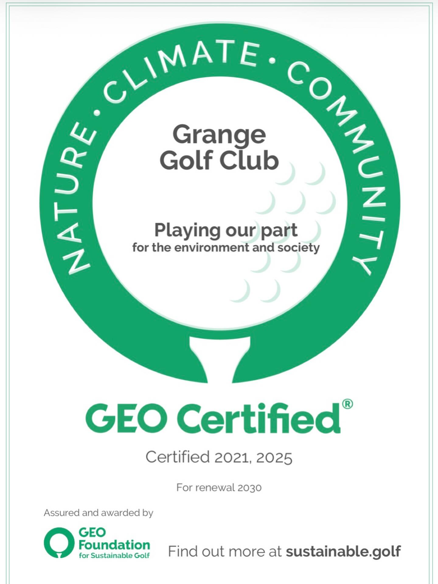 Grange Golf Club earns GEO recertification for sustainability - @https://www.instagram.com/grangegc