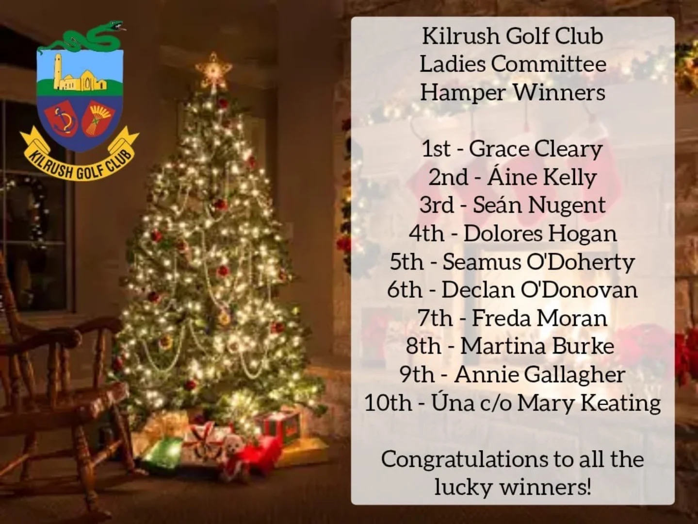 Kilrush Golf Club thanks supporters of Christmas Hamper draw - @https://www.instagram.com/kilrushgolfclub