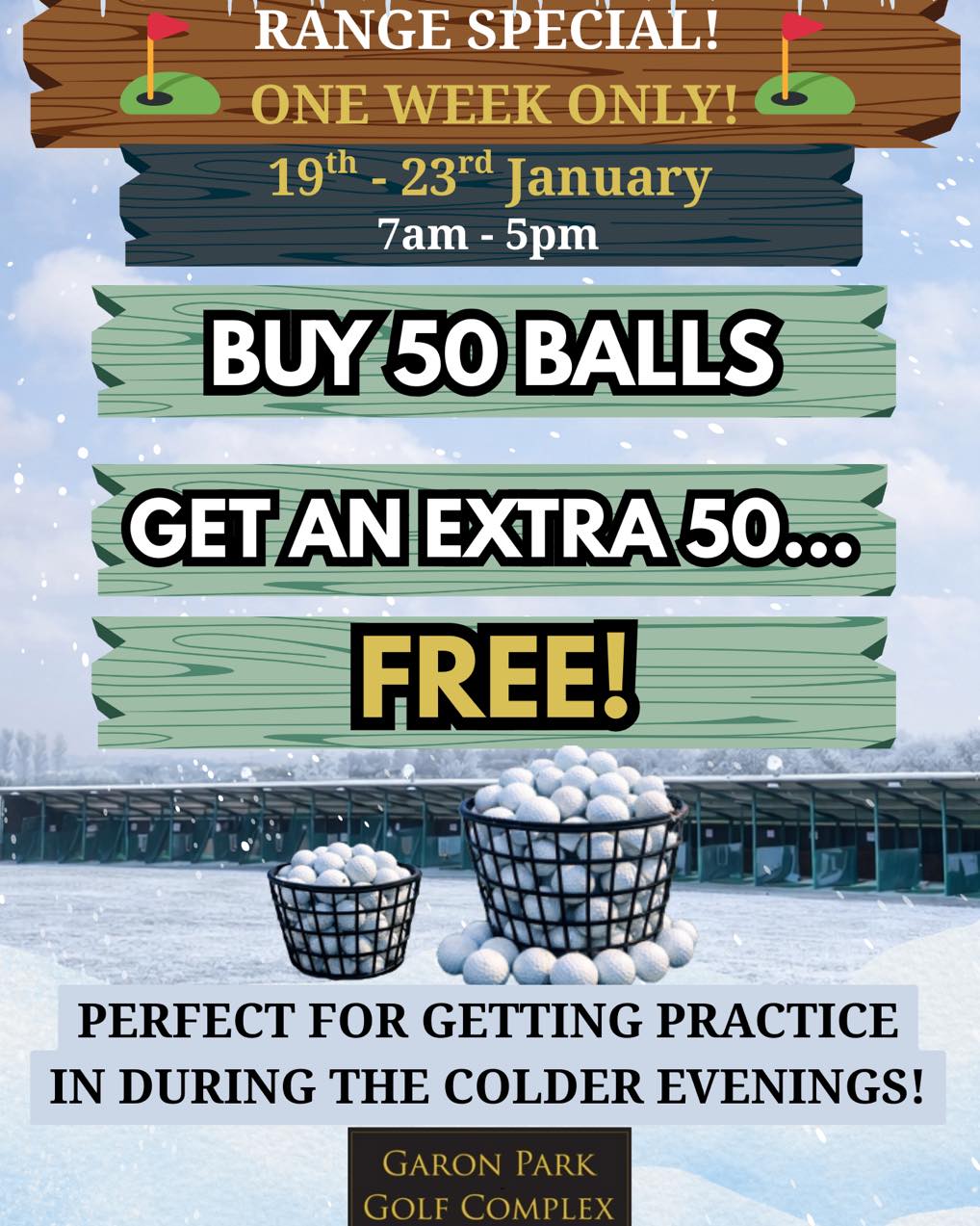 RANGE SPECIAL ALERT at Garon Park Golf Complex: Buy 50 Balls, Get 50 FREE! - @https://www.instagram.com/garonparkgolf